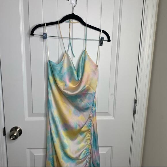 Zara pastel tie dye satin rainbow ruched ruched midi dress blogger size XS - Picture 6 of 11